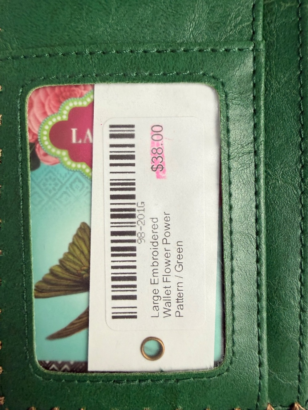 Lavishy NWT Large Embroidered Green with Flower Wallet - Picture 3 of 5